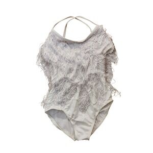 Weissman MC Girls Dance Leotard White Fringe Halter Neck Style 6254 Size 10-12‎